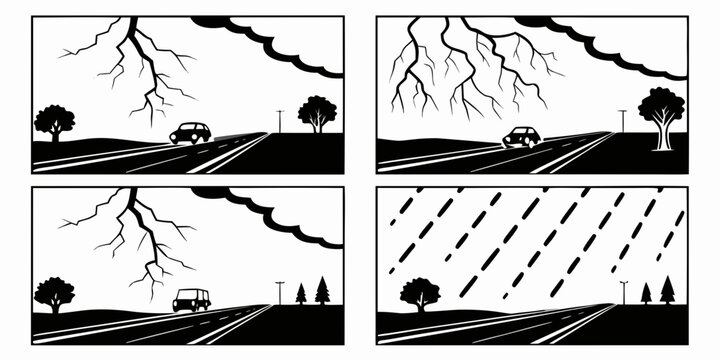 Illustration of different types of precipitation and cloud formations Vector