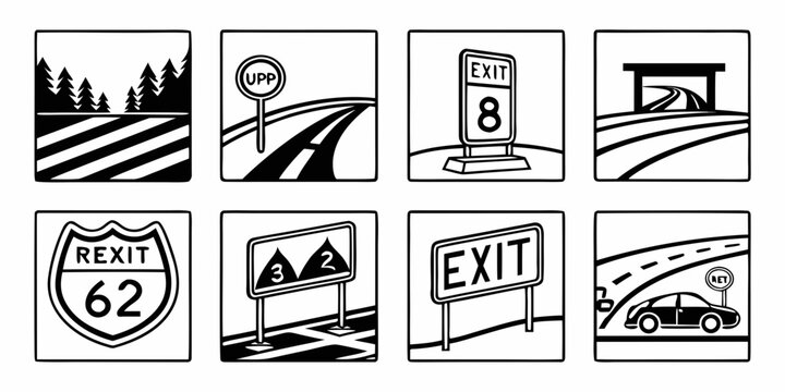 Various road signs indicating speed limits, road conditions, and upcoming intersections Vector