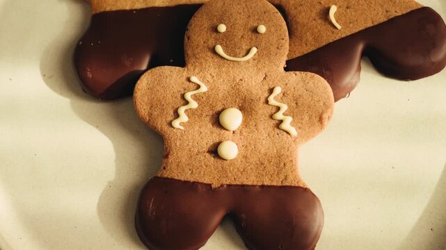 Winter gingerbread Christmas sugar food, holiday cookies close up.