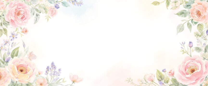 A soft pastel watercolor spring background with delicate floral patterns