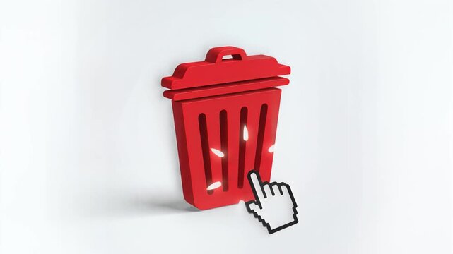 3D Red Trash Can Icon with Cursor Click Deletion Concept