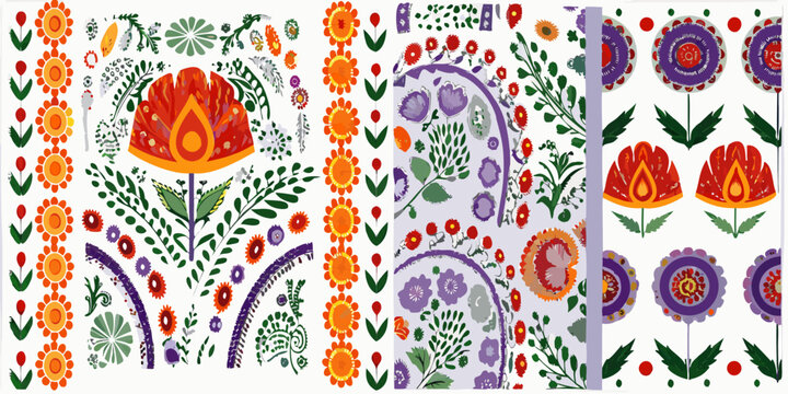 Colorful floral pattern inspired by traditional hungarian folk art designs