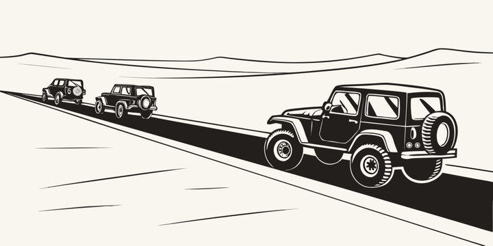 A vintage illustration of a train and a truck on a steep incline Vector