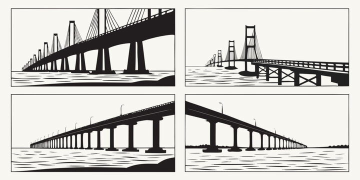 A detailed illustration of various types of bridges and their structural designs Vector