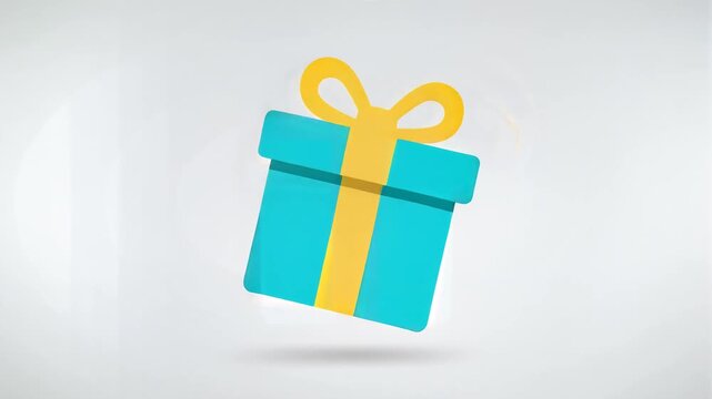 Vibrant Teal Gift Box Icon with Yellow Ribbon Floating on Soft White Background