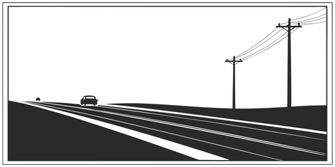 A train traveling on the tracks at night with a full moon in the sky Vector © Ruhi