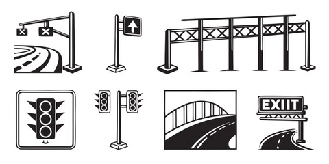 Collection of various road signs and symbols for traffic and safety guidance Vector © Ruhi