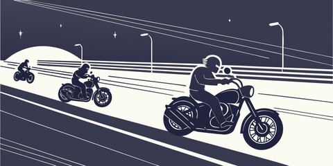 A thrilling nighttime race between two motorcyclists on a city street. Vector © Ruhi