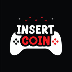 Insert Coin Gaming T-shirt Design with Controller and Retro Style © Bokul