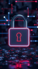 Glowing digital lock cybersecurity concept for data protection and network security