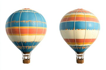 Naklejka premium Retro hot air balloons in blue, red, and yellow colors for travel and adventure design