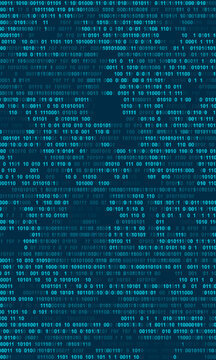 Deep Blue Cyber Binary Code Background. Digital Data Streams and Matrix Concept