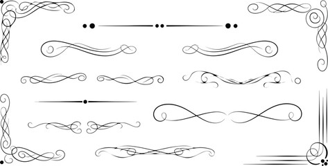 Obraz premium Collection of ornate swirling line designs and borders for decorative purposes