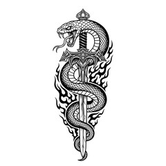 Fototapeta premium Intricate Tattoo Design Featuring a Snake Coiled Around a Sword.