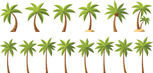 Obraz premium Set of Various Palm Tree Vector Illustrations Featuring Different Shapes and Styles for Tropical and Nature Designs