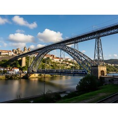 Obraz premium Historic Metal Railway Bridge over River.