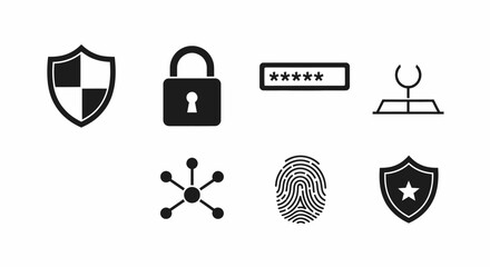 Security Icons Featuring Shield and Lock Symbols. © yahya