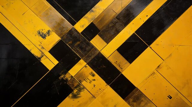 Industrial abstract geometric background motion graphics template with yellow black diagonal cross pattern creating dynamic