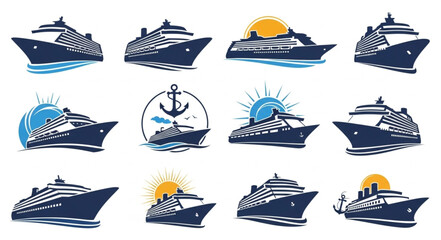 Collection of various cruise ship illustrations showcasing maritime travel and tourism concepts. © Tama