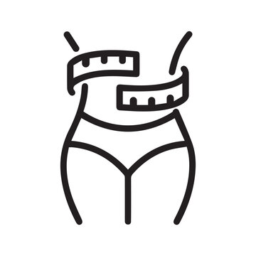 Measurement Size of Circumference Waist with Tape Line Icon. Slim Waistline with Measure Tape Linear Pictogram. Female Beauty Shape Concept Outline Icon. Editable Stroke. Isolated Vector Illustration