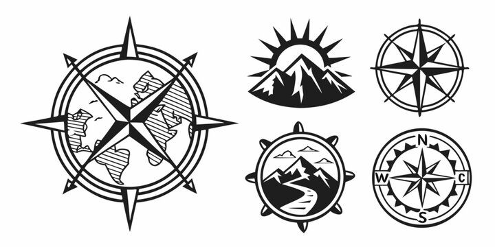 A collection of various compass designs and symbols used for navigation and orientation Vector