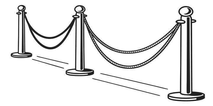 A row of stanchions with chains blocking access to a restricted area Vector