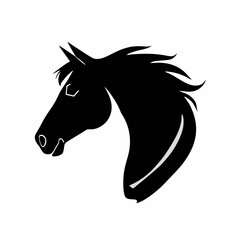 Minimalist horse head logo with flowing mane in elegant black silhouette style, modern vector animal emblem perfect for equestrian branding, sport identity, luxury logo design and premium creative pro © Rafli