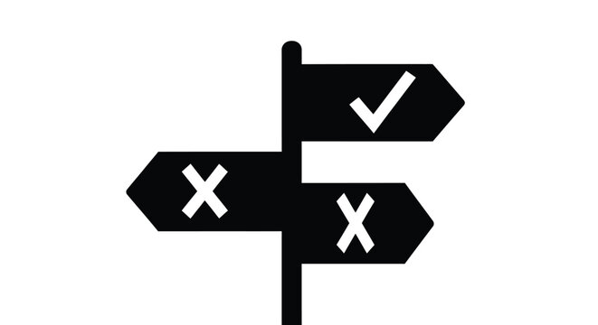 Directional signs with check and x marks a simple graphic silhouette
