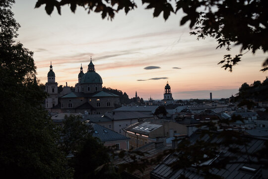 Salzburg City Panorama at Sunset &ndash; Stunning Austrian Skyline View