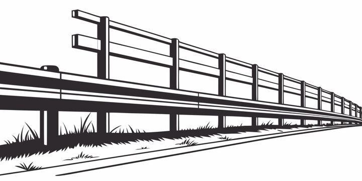 A detailed black and white illustration of a train on a track Vector