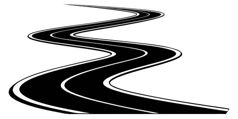A winding road stretches into the distance, disappearing into the horizon Vector © Hemal