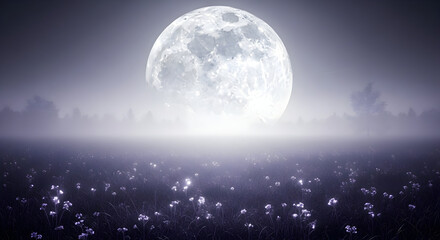 Mystical Moonlit Night - A Serene Landscape with Sparkling Reflections.