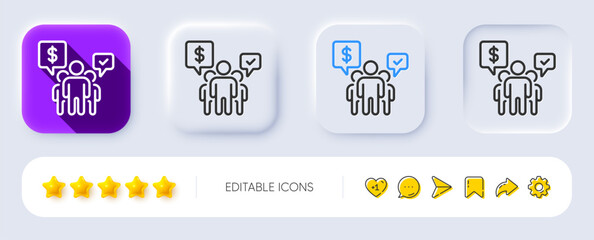 Obraz premium Teamwork line icon. Neumorphic, Flat shadow, 3d buttons. Employees chat sign. Core value symbol. Line teamwork icon. Social media icons. Vector