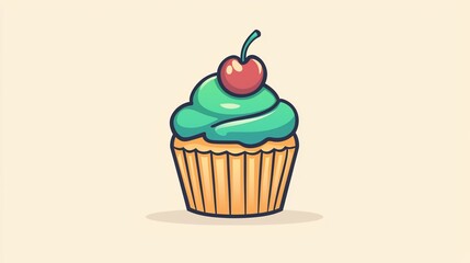 Sweet cupcake illustration on light beige