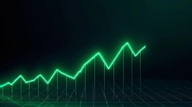 Rising Stock Market Chart with Glowing Green Line on Dark Financial Background &ndash; 4K