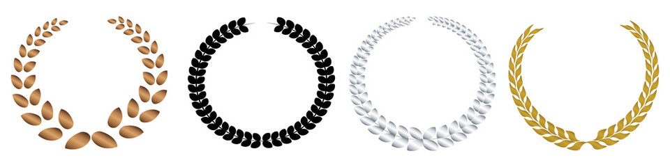 Premium award set PNG with gold, silver, bronze medallions and laurel wreaths isolated on...