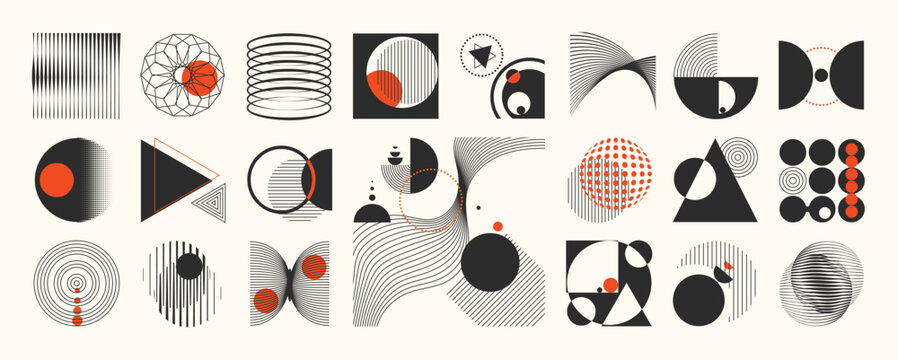 	
Hand drawn abstract minimal element mid century vector set. Aesthetic contemporary stripe line art, geometric shape in monochrome. Art form design for wall art, decoration, wallpaper
