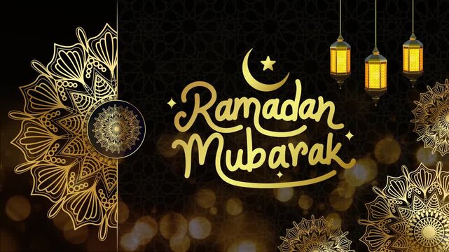 Ramadan Mubarak, Ramadan Kareem greetings with elegant writing. Perfect for event banners and Ramadan greeting posts on social media or billboards. Horizontal video.