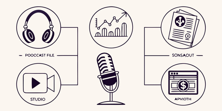 Icons representing various multimedia elements and their functions Vector