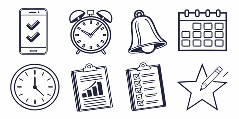 A collection of icons representing time management and productivity tools Vector