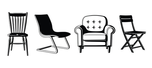 Fototapeta premium Collection of four black chairs vector illustration for interior design and furniture concepts