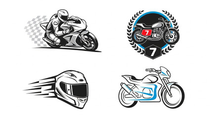 Motorcycle racing illustrations, helmet and bike designs, perfect for speed and adventure themes. © Toknah