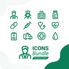 Fototapeta premium Medical Icons Bundle: Healthcare Symbols and Medical Equipment Vector Art Isolated on white background