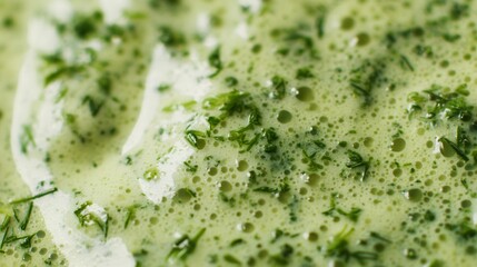 Obraz premium Green goddess dressing macro detail of herb distribution