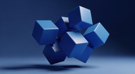 A cluster of blue 3D cubes floating against a dark blue gradient backdrop