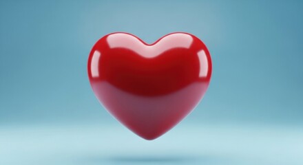 Obraz premium A glossy, vibrant red heart shape floating against a soft, gradient blue background