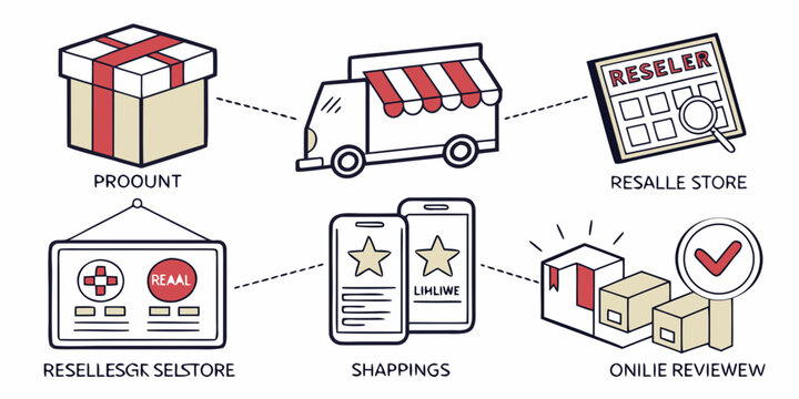 A variety of objects including a truck, a gift box, and a document. Vector