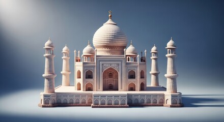 Naklejka premium A symmetrical, white mausoleum with detailed architecture, set against a gradient backdrop