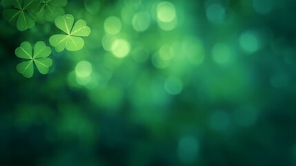 Obraz premium Lucky Clover in Green: Capturing the essence of good fortune, a close-up image showcases a vibrant four-leaf clover, set against a blurred background of radiant green hues.