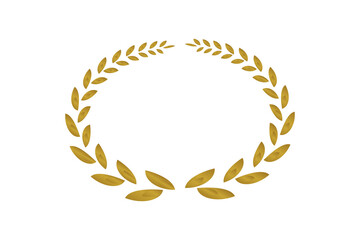 Gold circular foliate badge PNG with laurel, wheat and oak branches isolated on transparent background for trophy, honor, and elite award projects